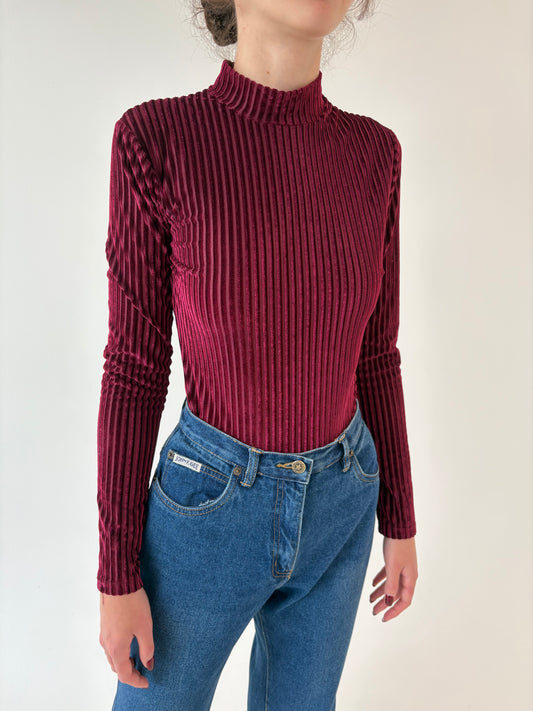 Body burgundy de catifea ribbed modelatoare tip Maleta