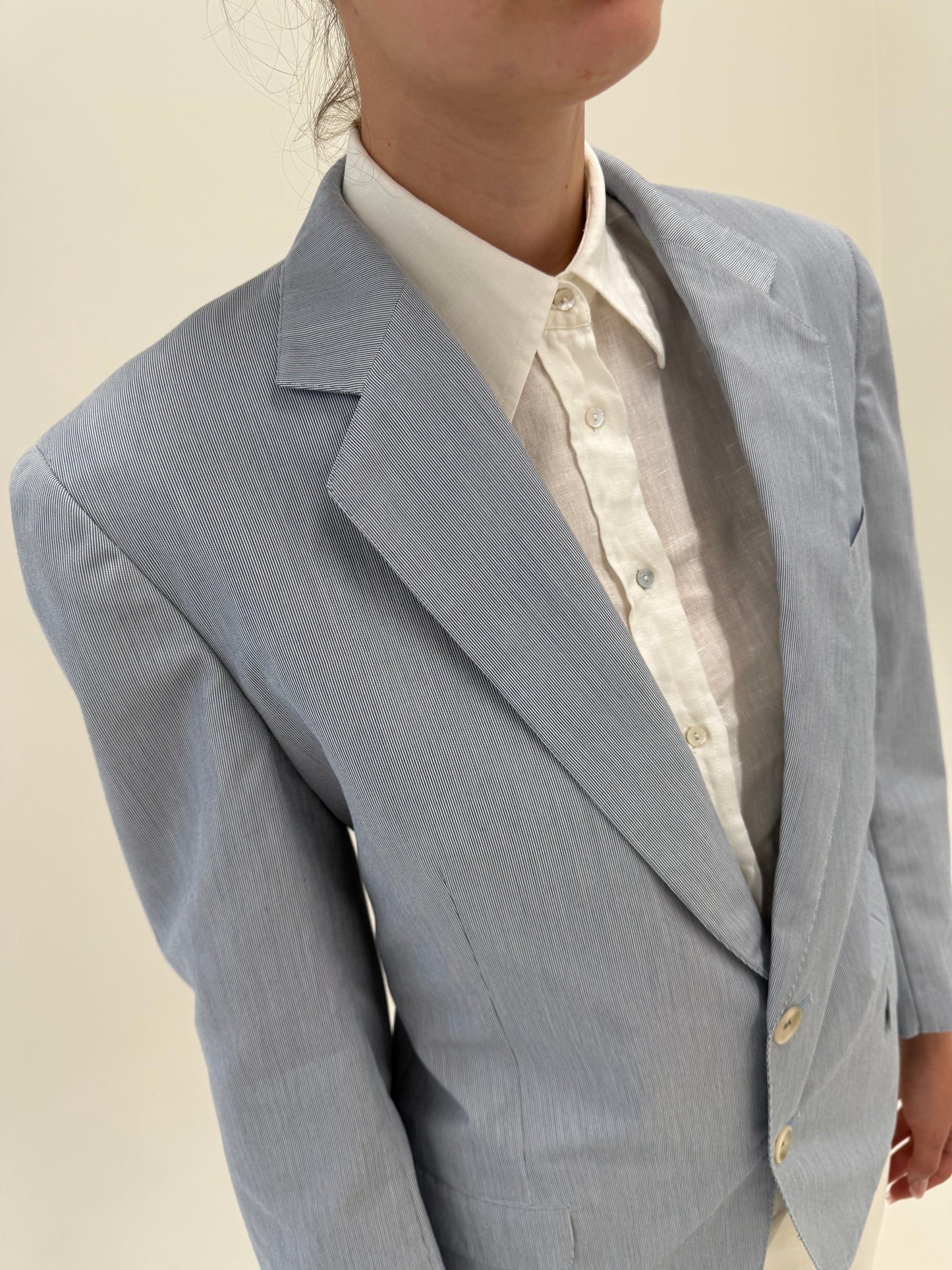 Sacou Burberry de vară baby blue petite în croi actual