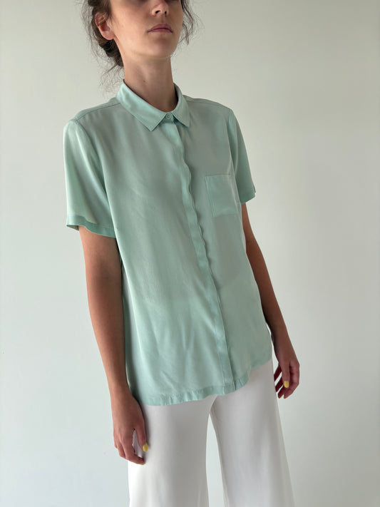 Cămașa de brand Madeleine light mint green din mătase naturală