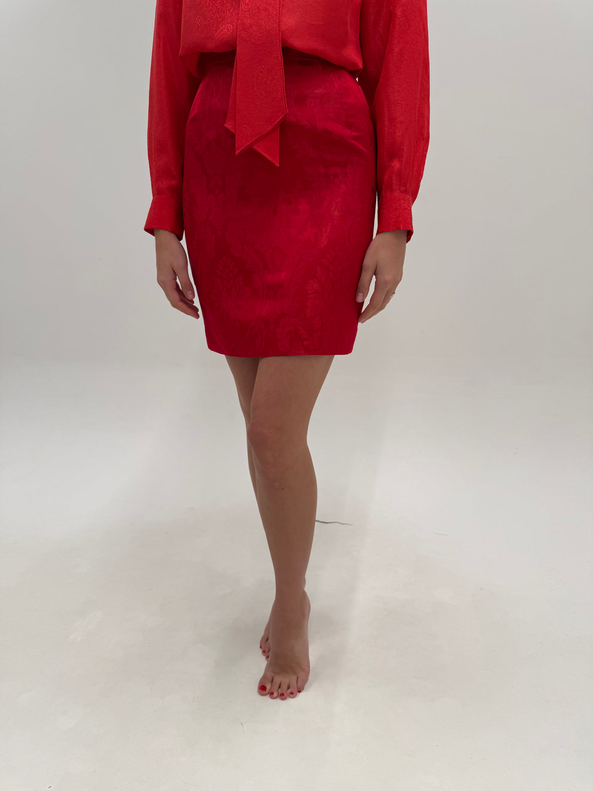 Costum vintage de brand super premium Rena Lange din brocart de mătase naturală