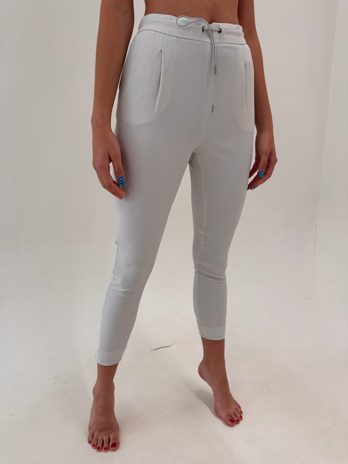 Pantaloni luxury Fabiana Filippi petite din mix de mătase naturală silver gray