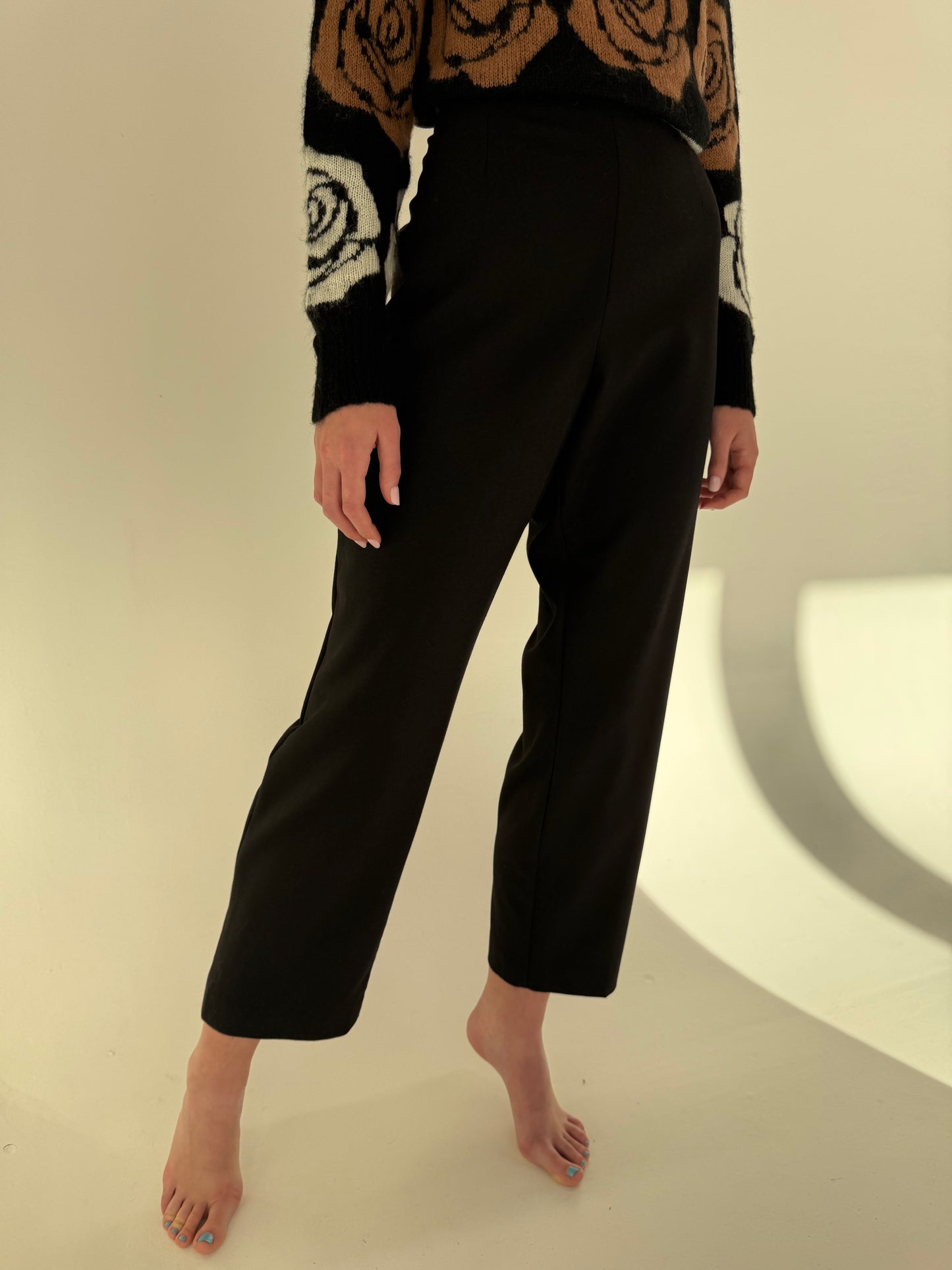 Pantaloni negri italienești din lana extrafina confort cu talie înaltă mom fit