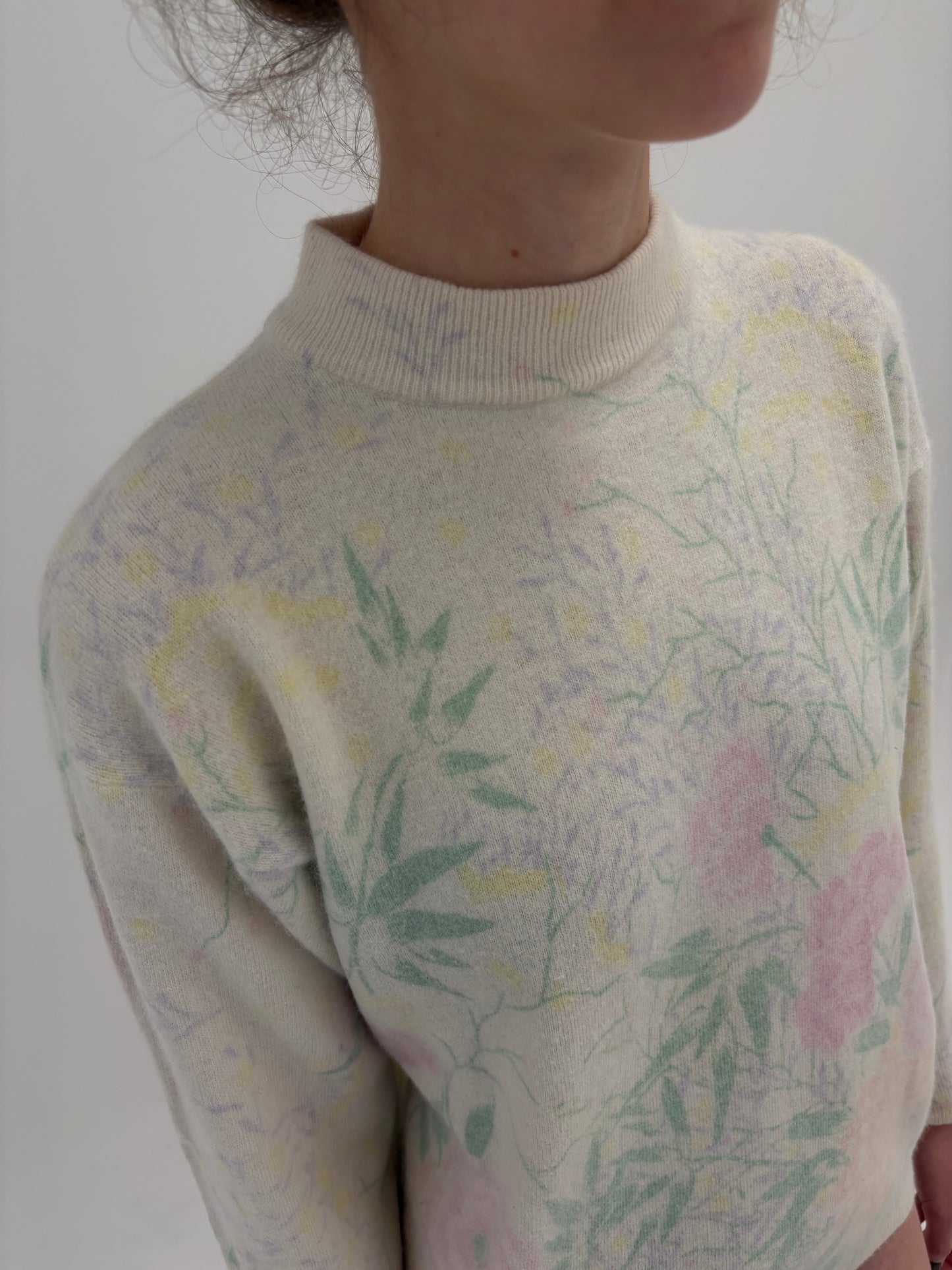 Maleta vintage petite butter white cu print sublim din lana extrafina și Angora