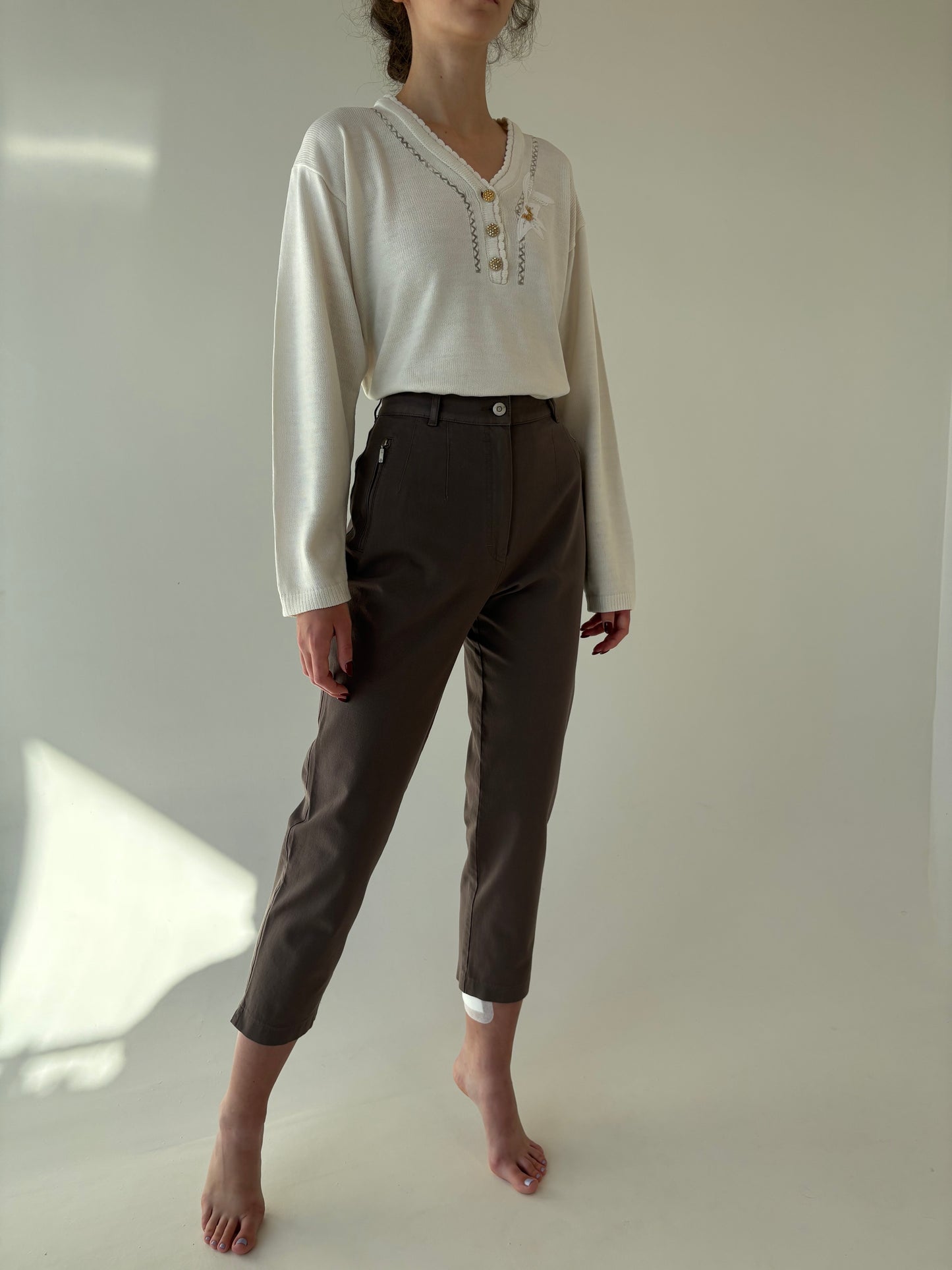 Jeans ultra confort vintage țigaretă cafe au lait cu talie ultra înaltă