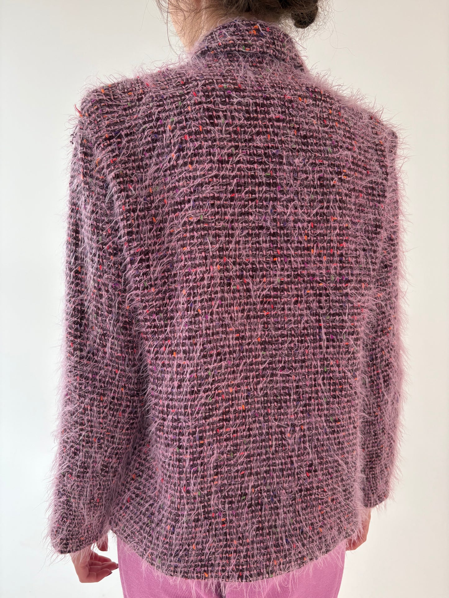 Sacou în stil Chanel din tweed multicolor spectaculos