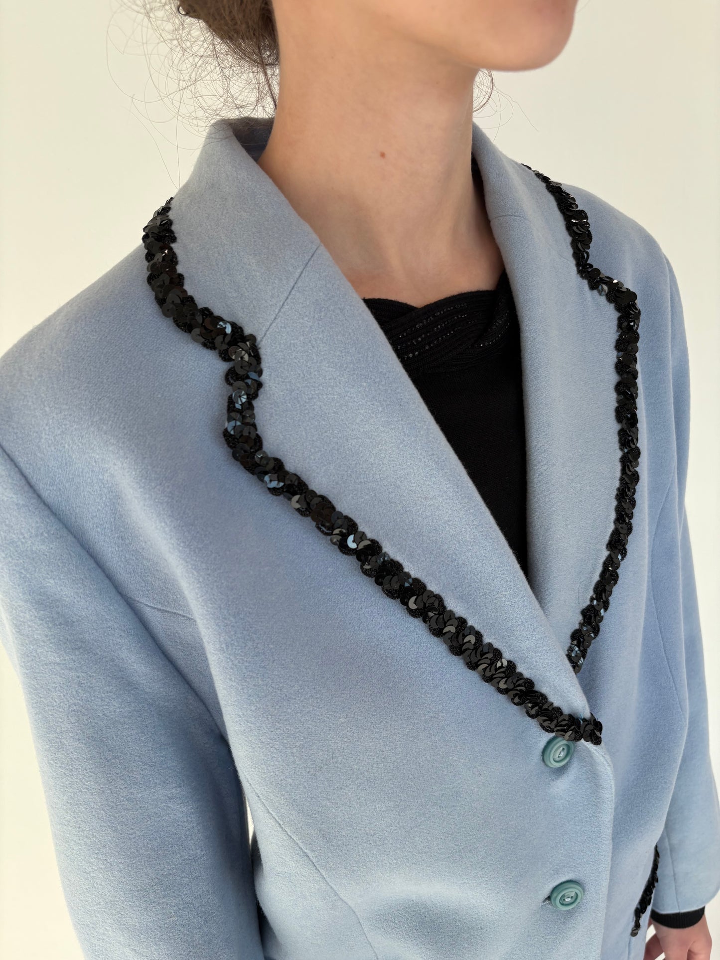 Sacou baby blue elegant din cașmir și lana extrafina