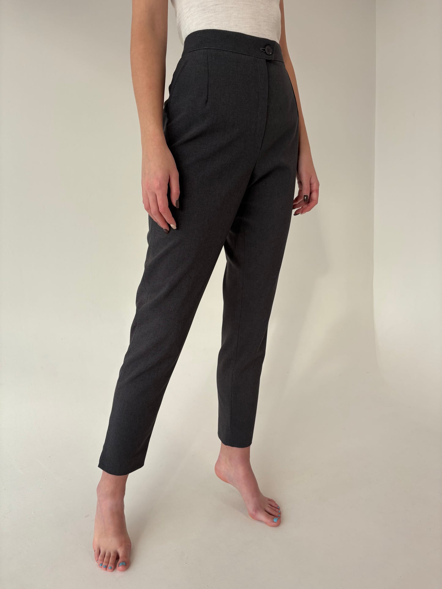 Pantaloni țigaretă cu talie ultra înaltă din stofă de lana extrafina strech