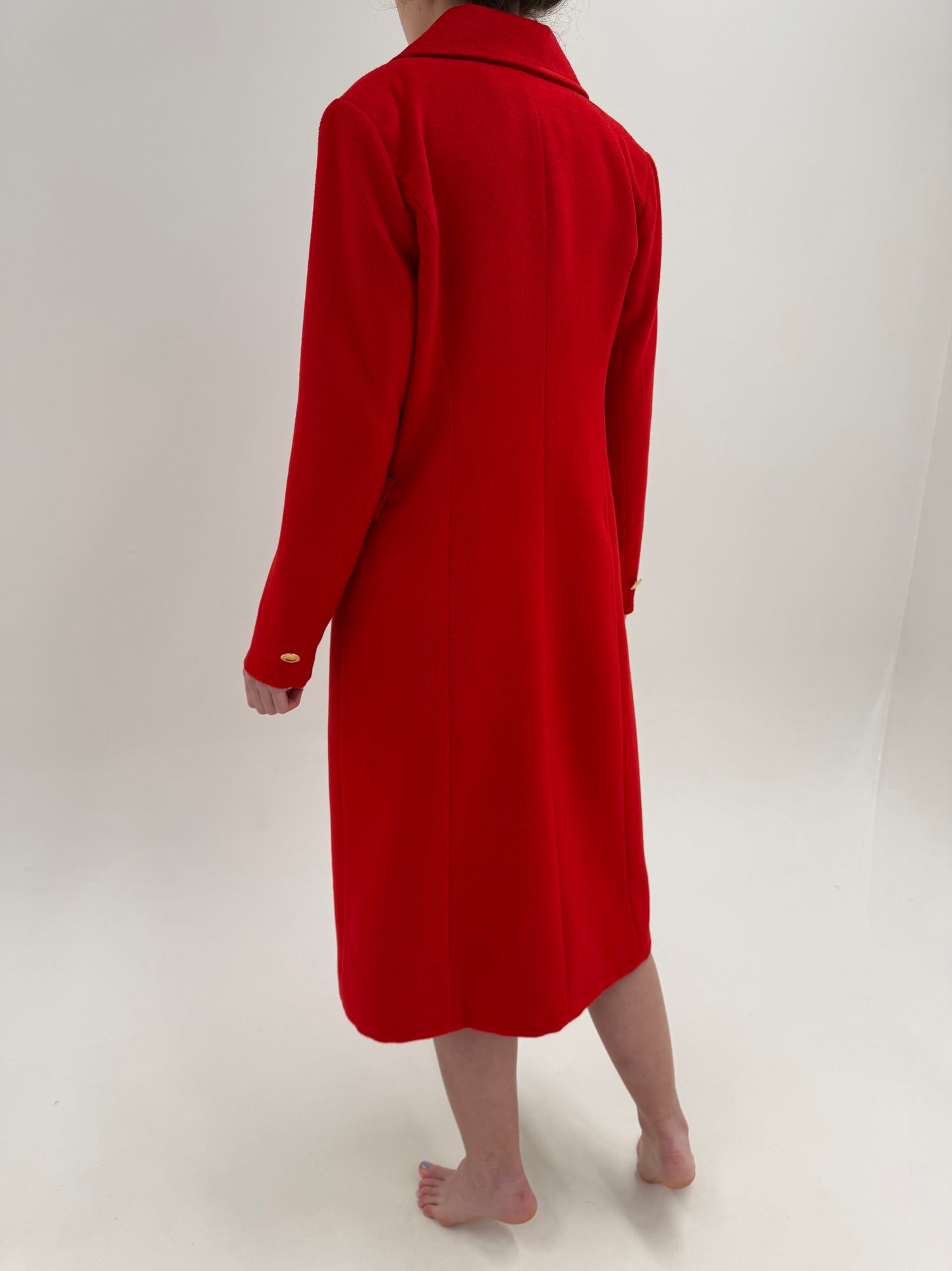 Palton din stofă extrafina de lana în croi lung cu nasturi aurii