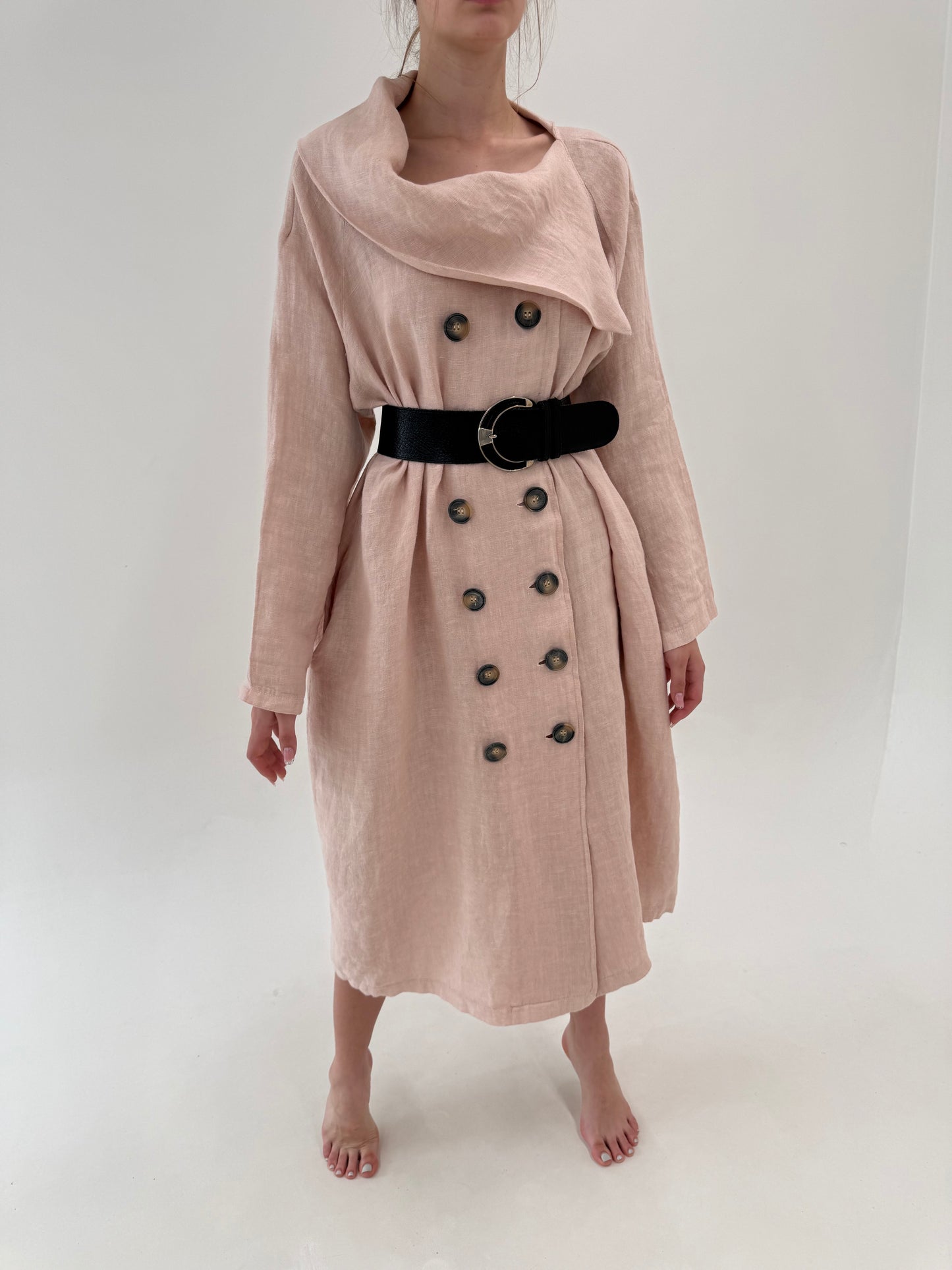 Rochie spectaculoasă powder pink din pânză de in