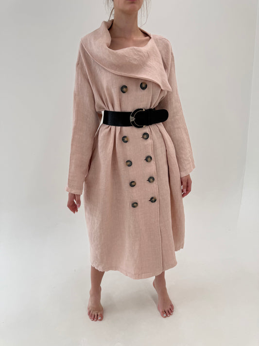 Rochie spectaculoasă powder pink din pânză de in