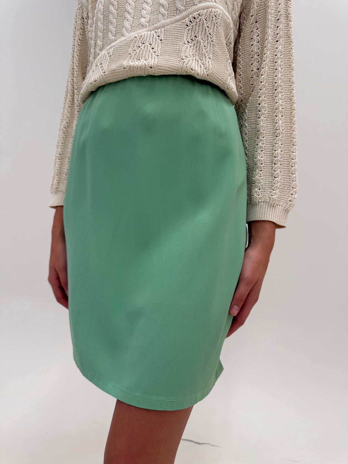 Fustă Valentino creion cu talie ultra înaltă light green din stofita