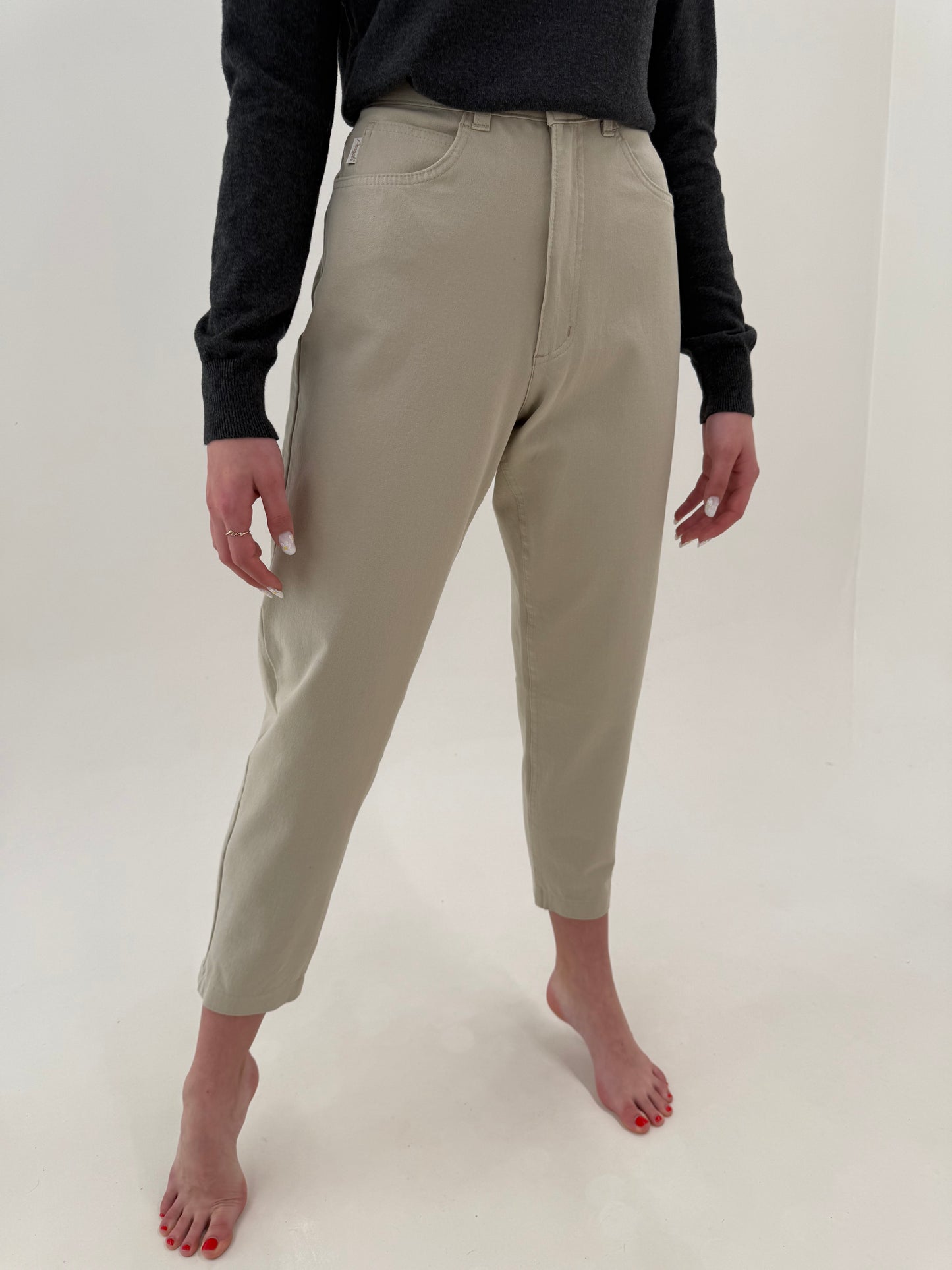 Jeans vintage nude cu talie ultra înaltă și ultra confort modelatori mom fit
