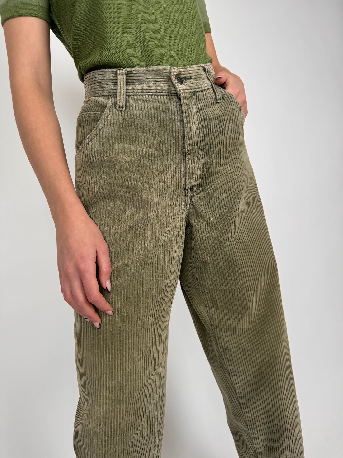 Pantaloni vintage Armani tall verde Sage din corduroy