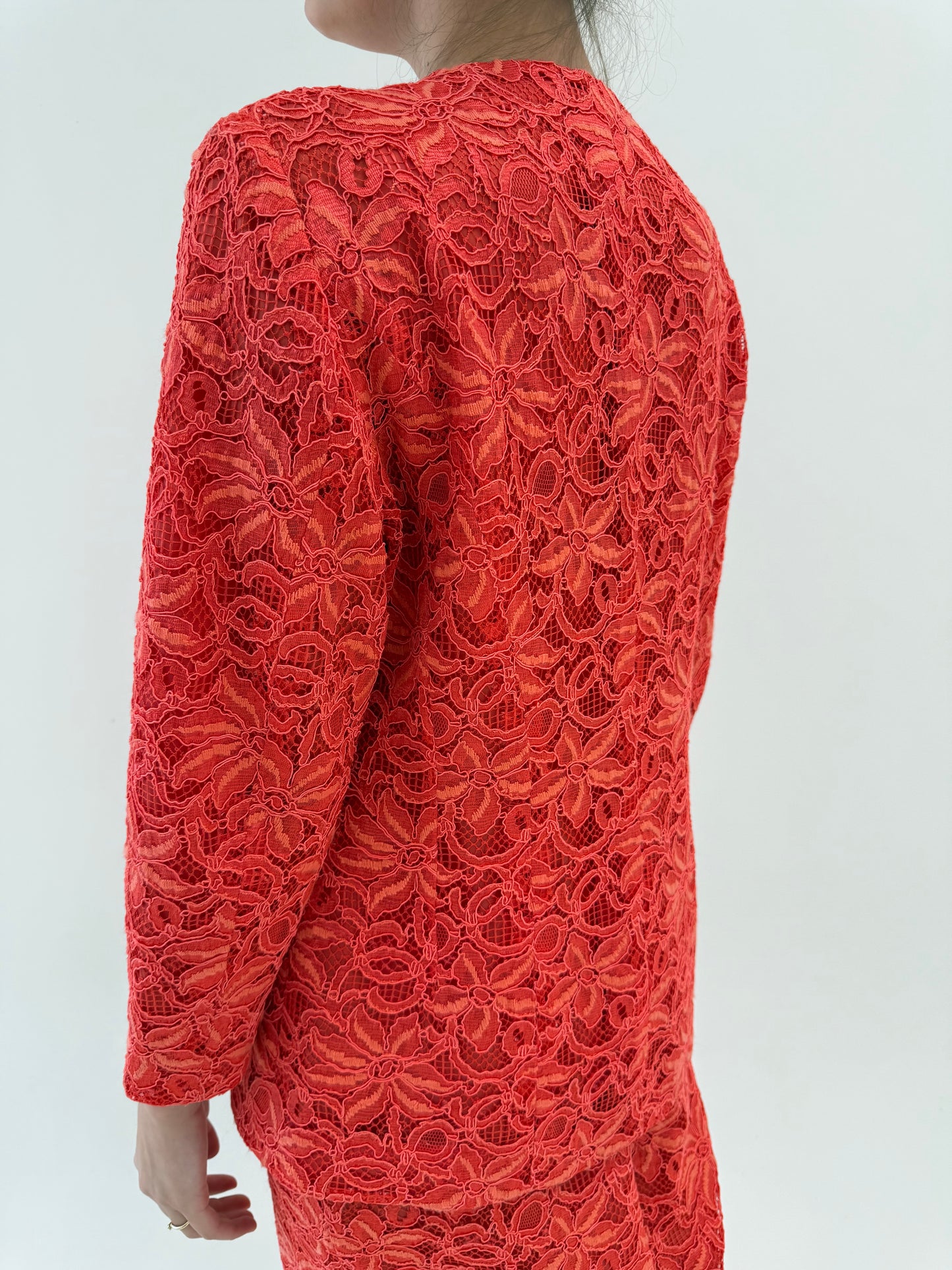 Set italian couture din dantelă quipure lucrat manual coral red