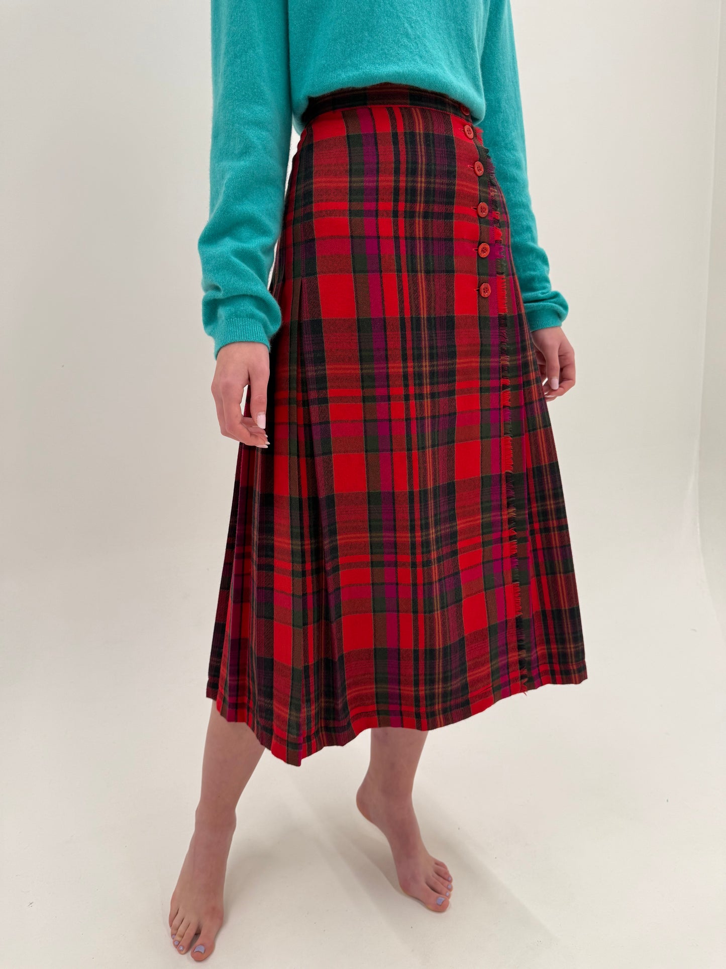 Fustă midi spre maxi din trântă de lana în culori tari cu talie ultra înaltă