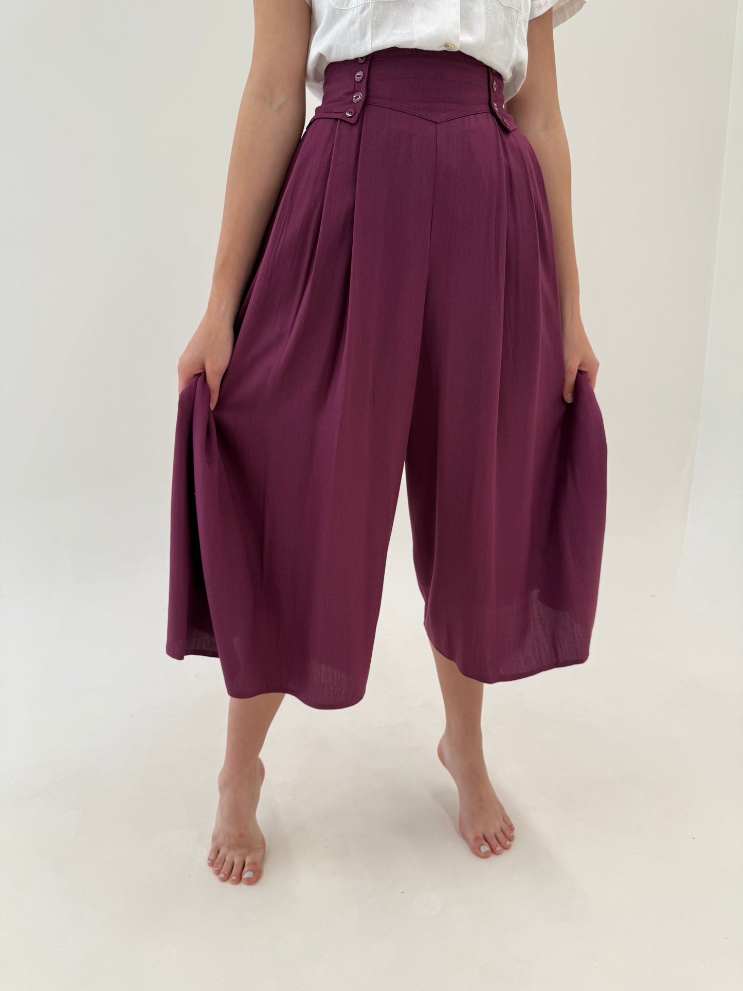 Fustă pantaloni vintage dark pink cu talie extrem de marcată ultra înaltă