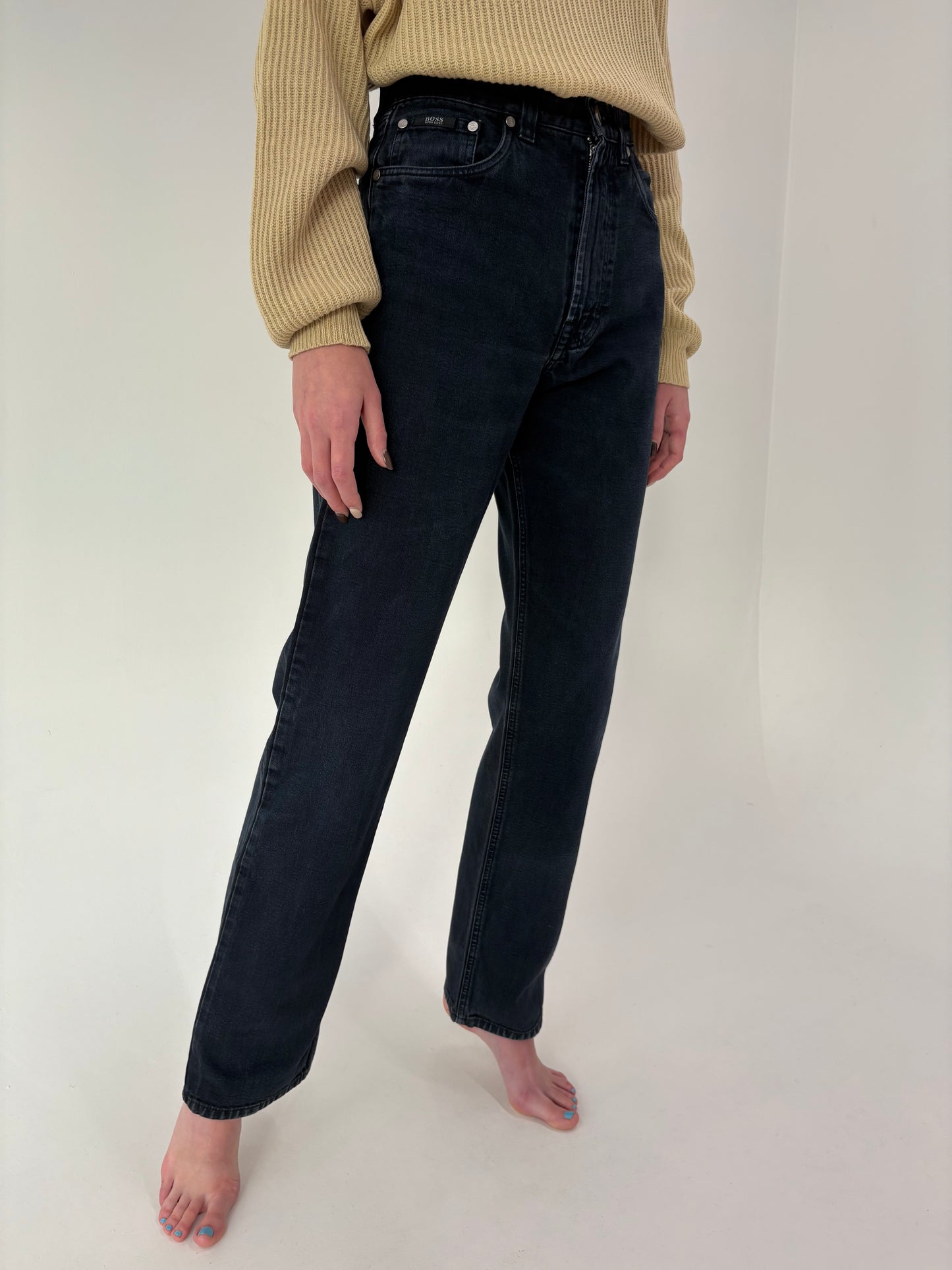 Jeans vintage dark wash Hugo Boss cu talie ultra înaltă