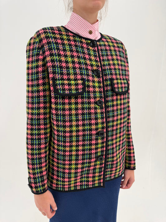 Sacou vintage în stil Chanel italian tricot de 80% lana extrafina plin în culori superbe
