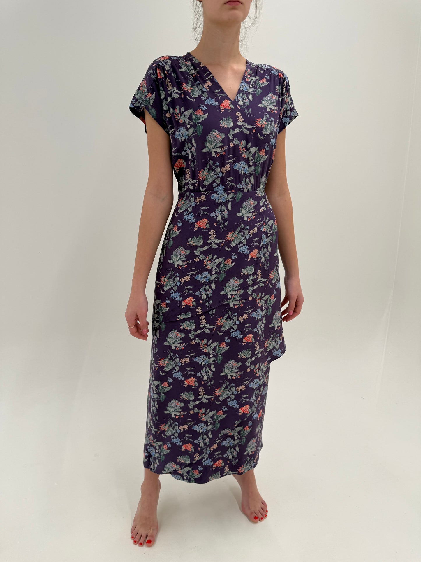 Rochie maxi din mătase mătușă mata cu print floral superb și talie ultra înaltă