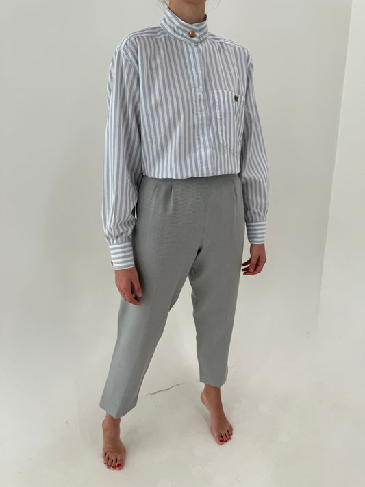 Pantaloni țigaretă silver gray din lana extrafina cu talie extrem de înaltă marcată