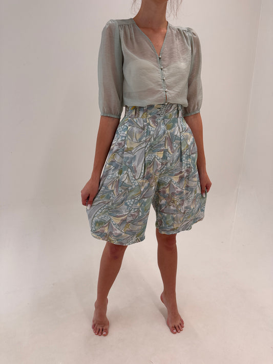 Pantaloni vintage super vaporoși în culori pudrate și talie ultra înaltă
