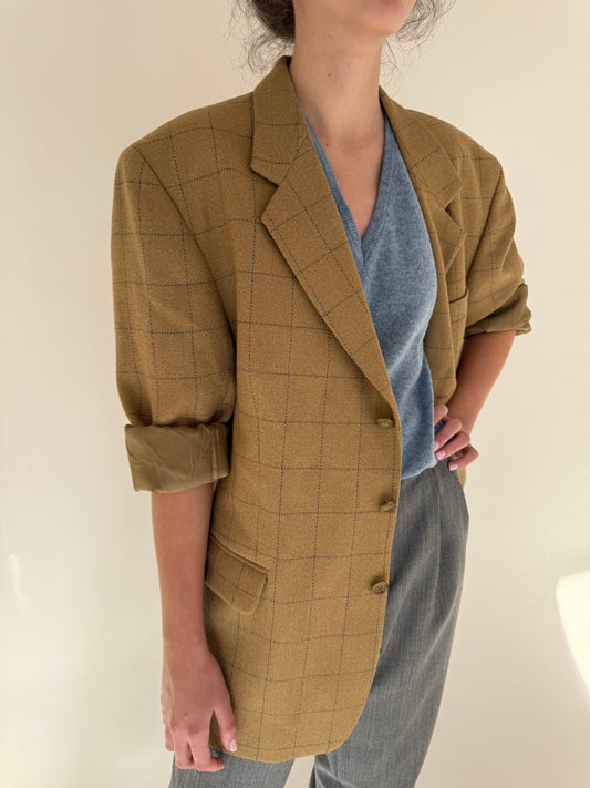 Sacou camel în croi actual din tweed gros de lana pura certificată