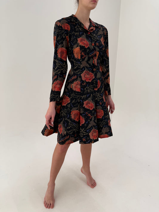 Rochie vintage din mătase naturală în clini cu fusta în stil anii 50 de la zi la seară