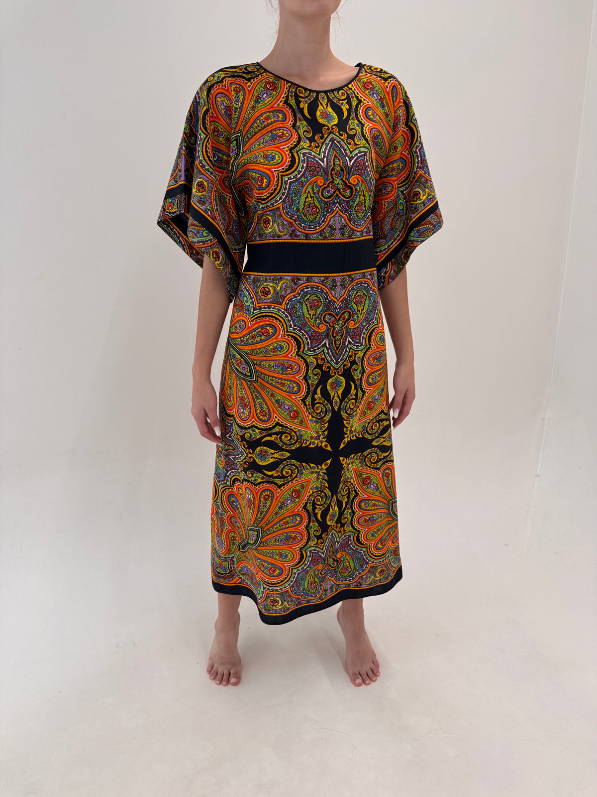 Kaftan excepțional reglabil la spate din bumbac premium cu print paisley în culori tari