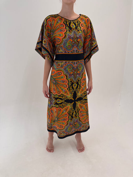 Kaftan excepțional reglabil la spate din bumbac premium cu print paisley în culori tari
