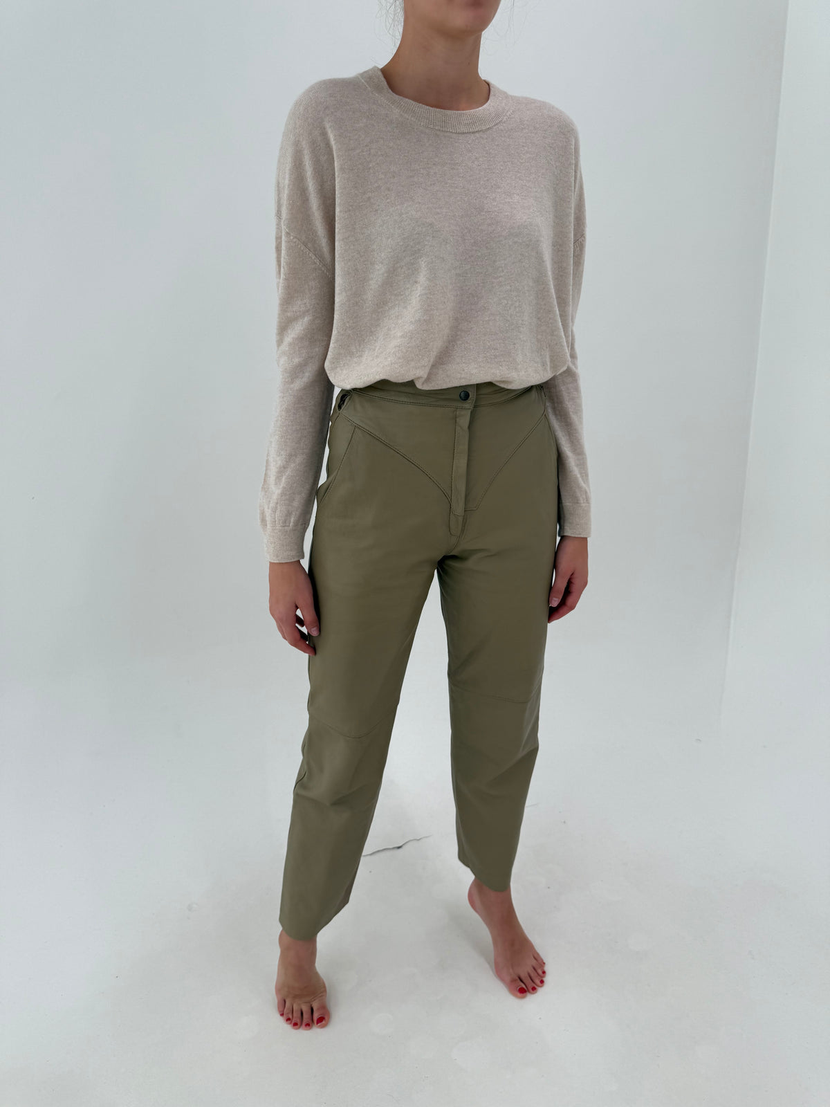 Pantaloni vintage din piele naturală extrem de moale beige