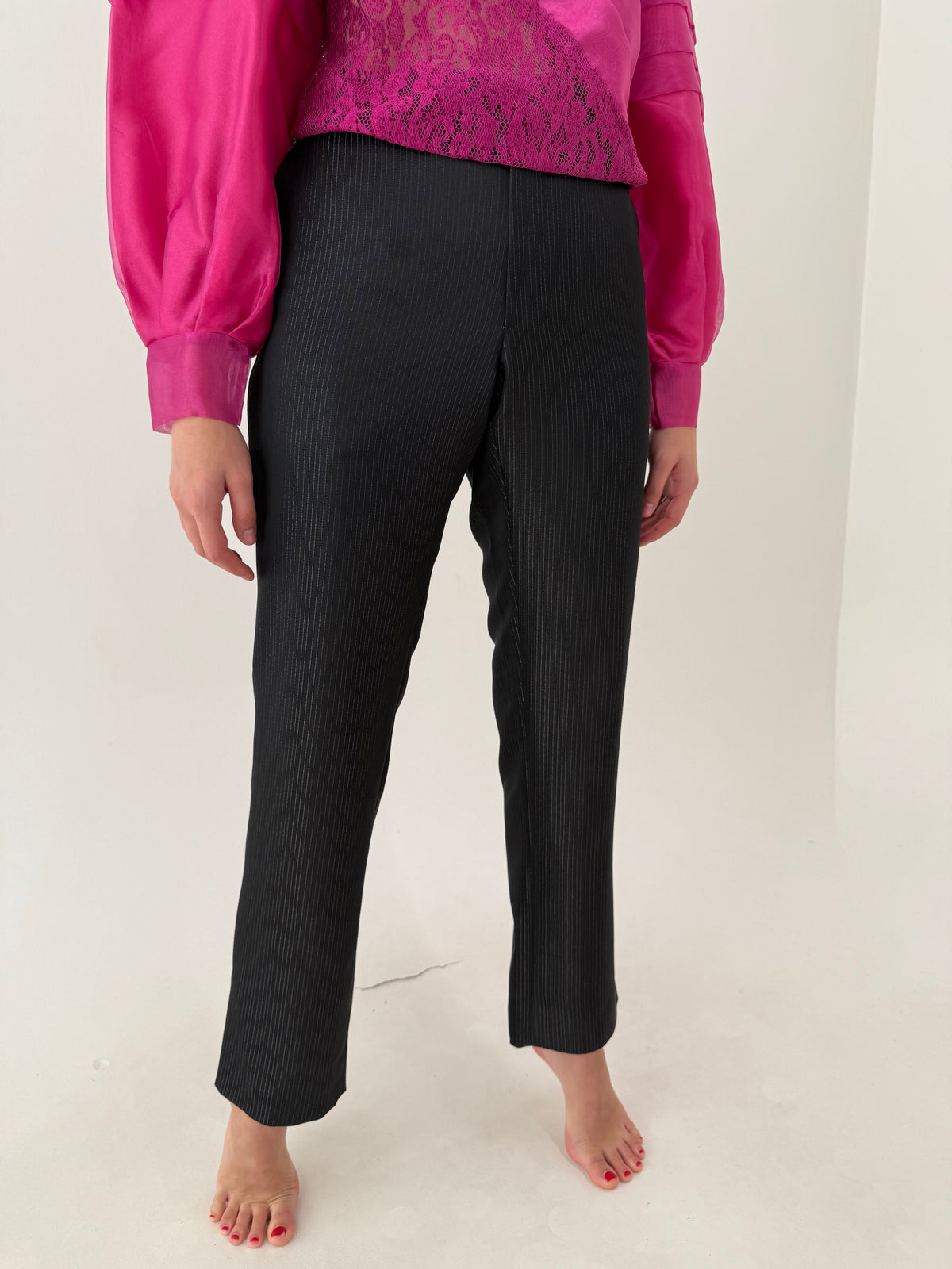 Costum elegant negru de brand luxury Italian Renato Balestra din lana satinata