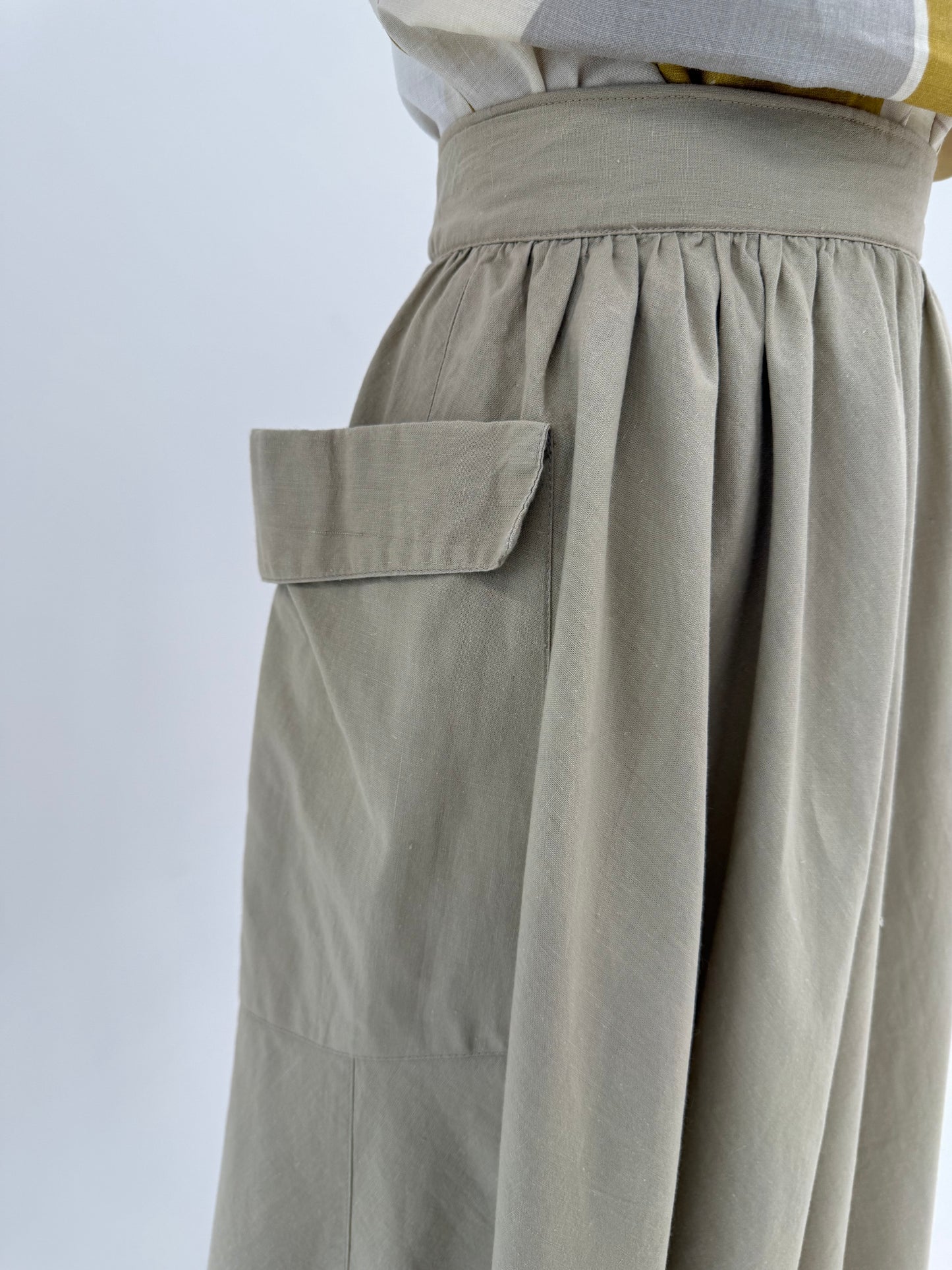 Fustă vintage italiană cu influențe casual din canvas de bumbac și talie ultra marcată