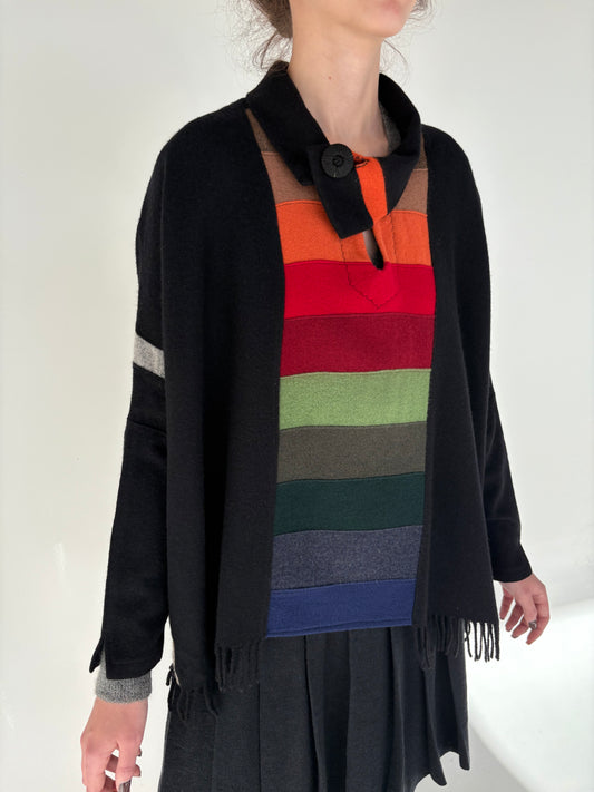 Sacou tip capa colorblock din stofă de lana extafina