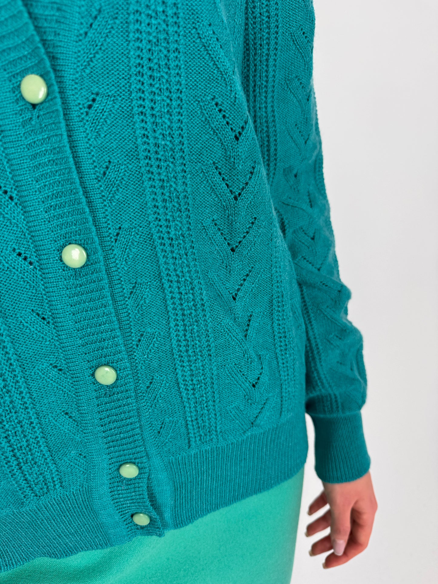 Cardigan vintage turquoise din lana extrafina texturată