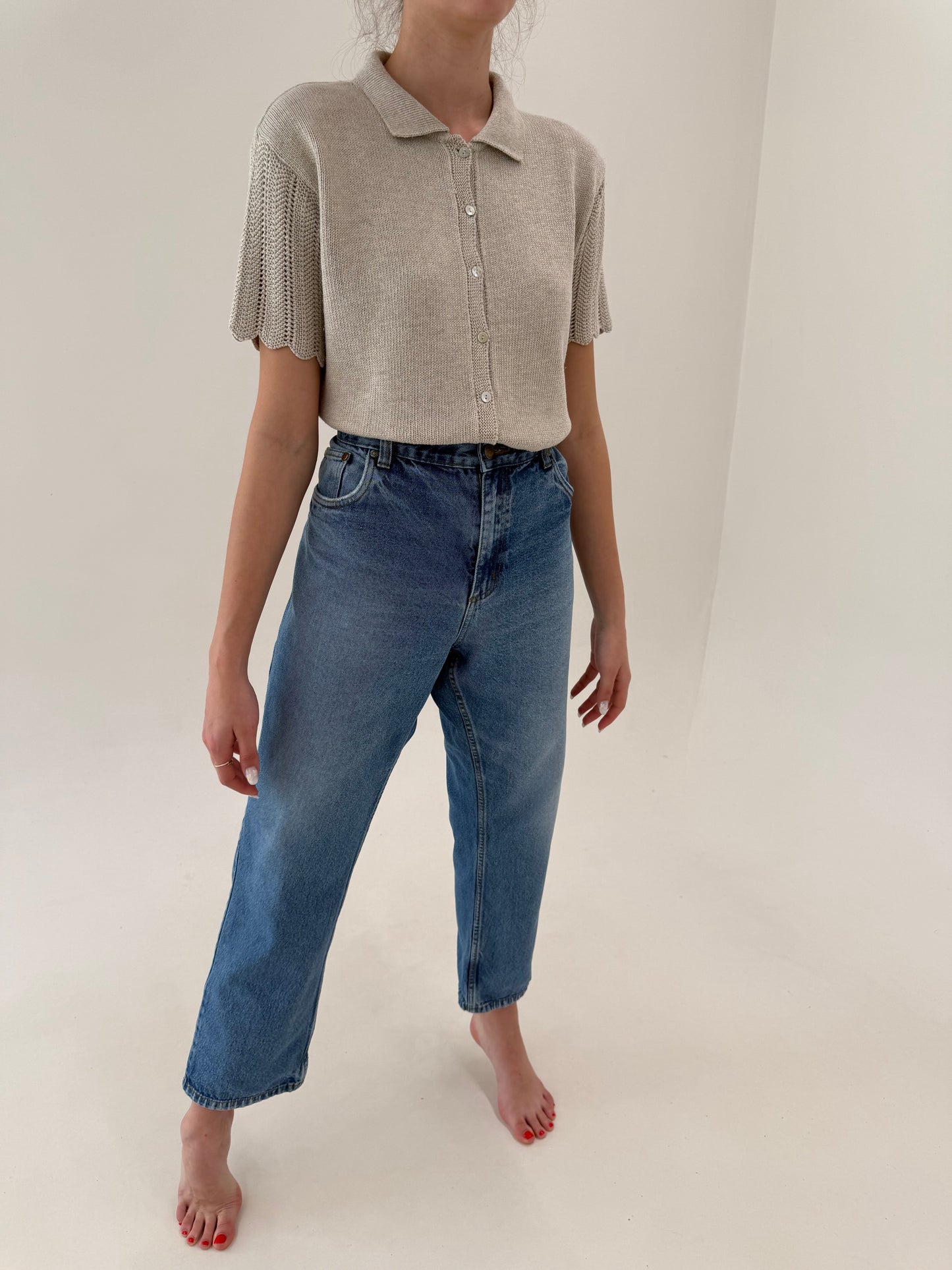 Jeans vintage classic wash straight leg cu talie înaltă