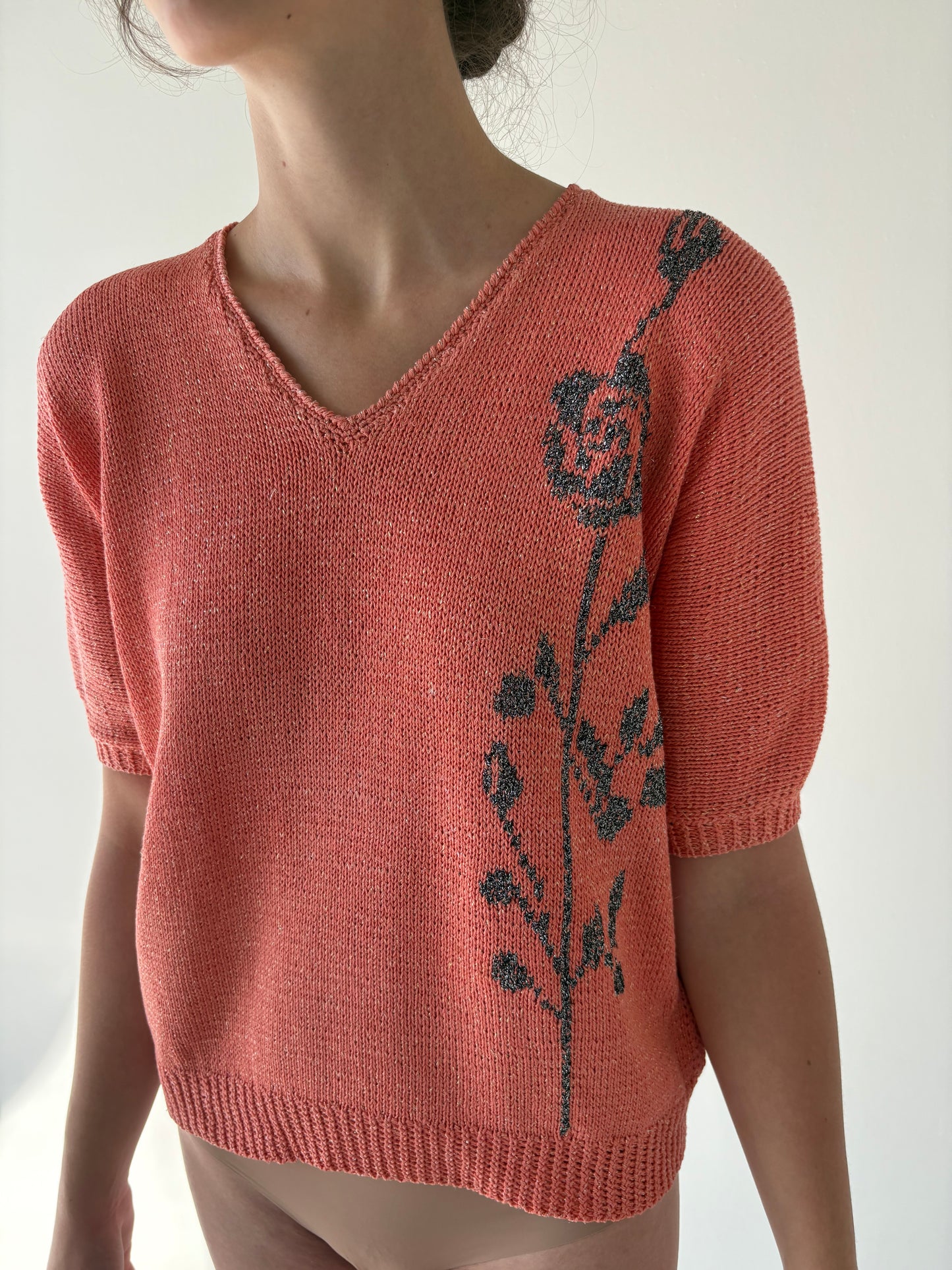 Top vintage salmon orange din jerse de gramaj mare