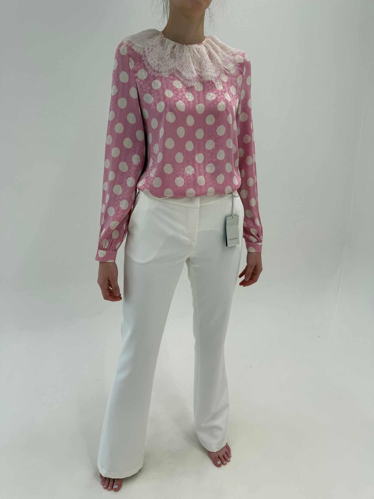 Pantaloni luxury tall Trussardi noi cu etichetă butter white