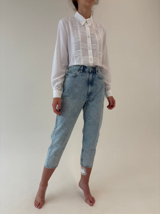 Jeans Barrel petite cu talie ultra înaltă mom fit stone wash