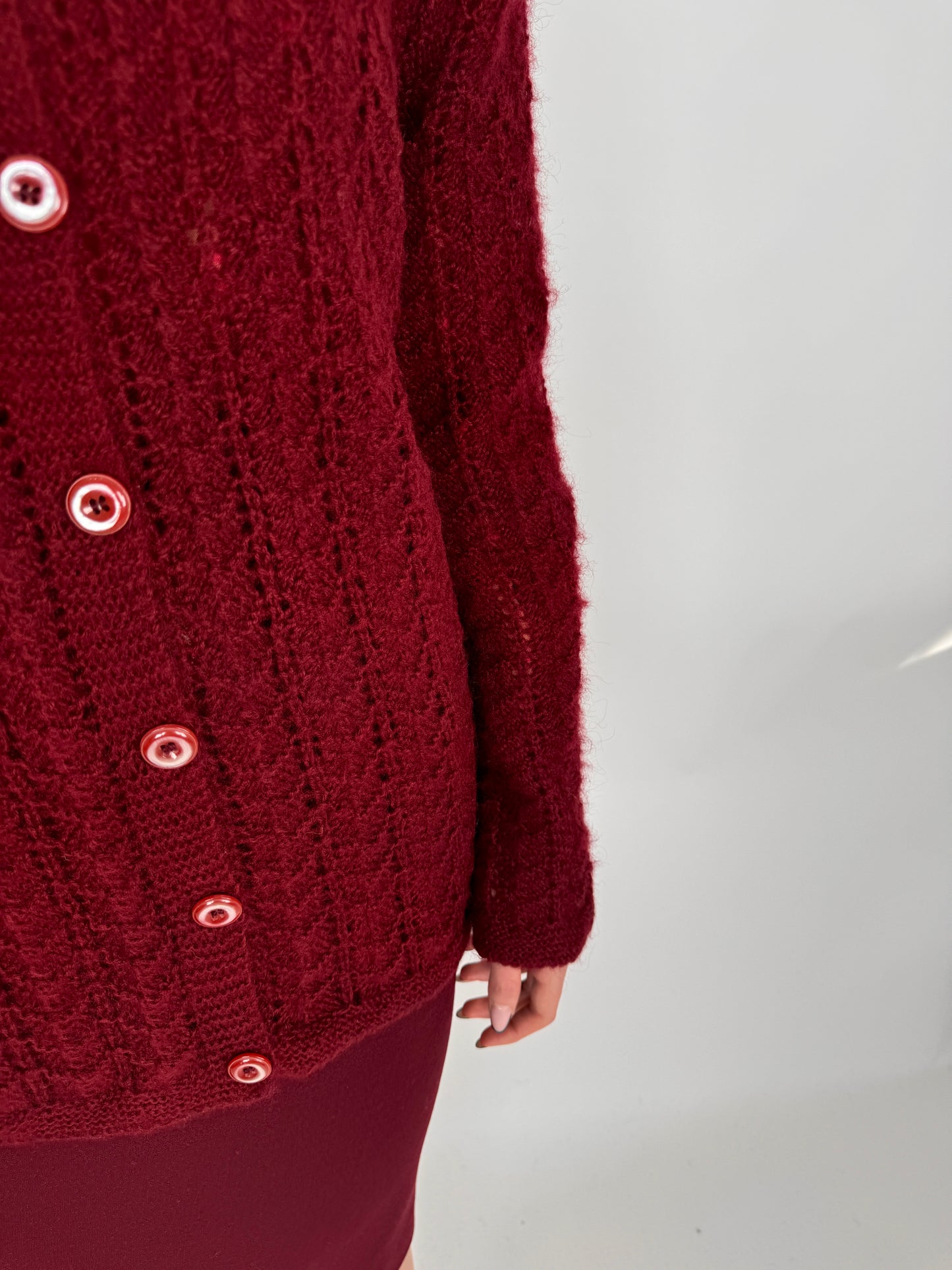 Cardigan dantelat din lana plină burgundy