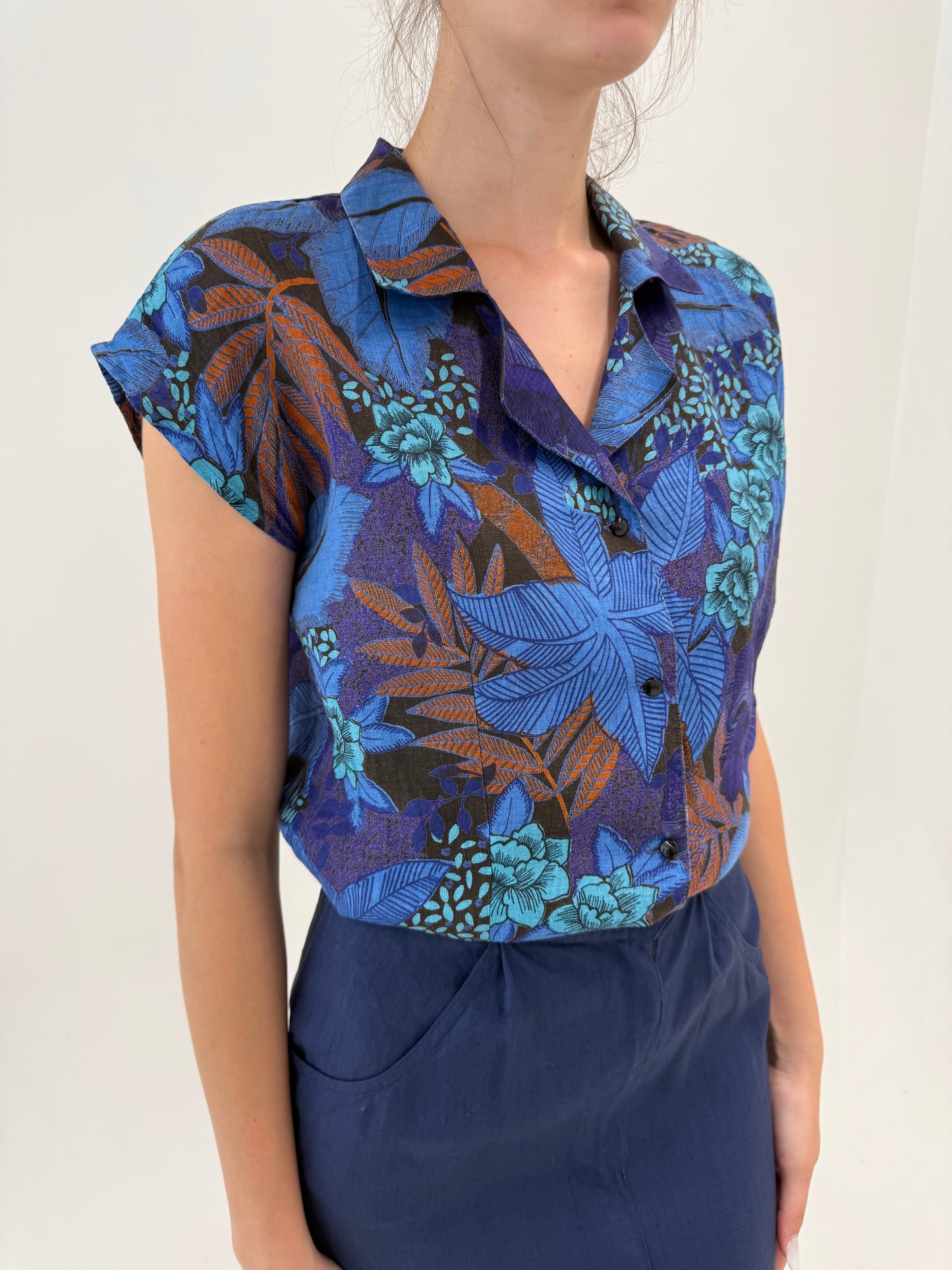 Cămașa italiana vintage din in premo cum print organic în culori superbe