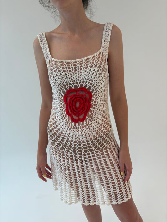 Rochie vintage de plajă din macrame de bumbac lucrată manual