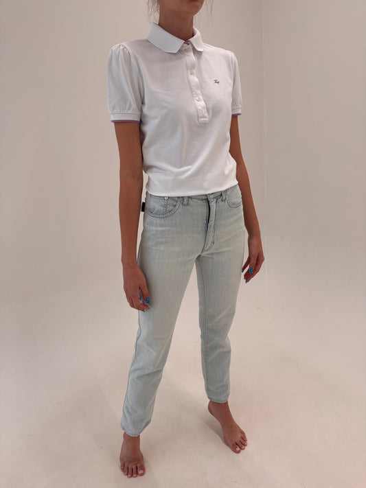 Jeans luxury Rocco Barocco de vară în croi clasic light wash cu talie înaltă