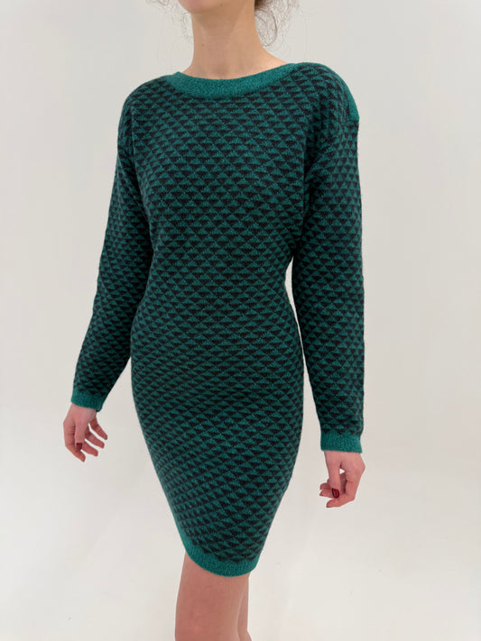 Rochie de brand luxury vintage Guy Laroche emerald green din tricot gros și dens