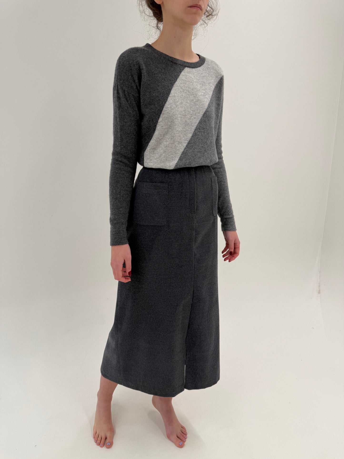 Fustă maxi cu influențe casual din stofă groasă de lana extrafina