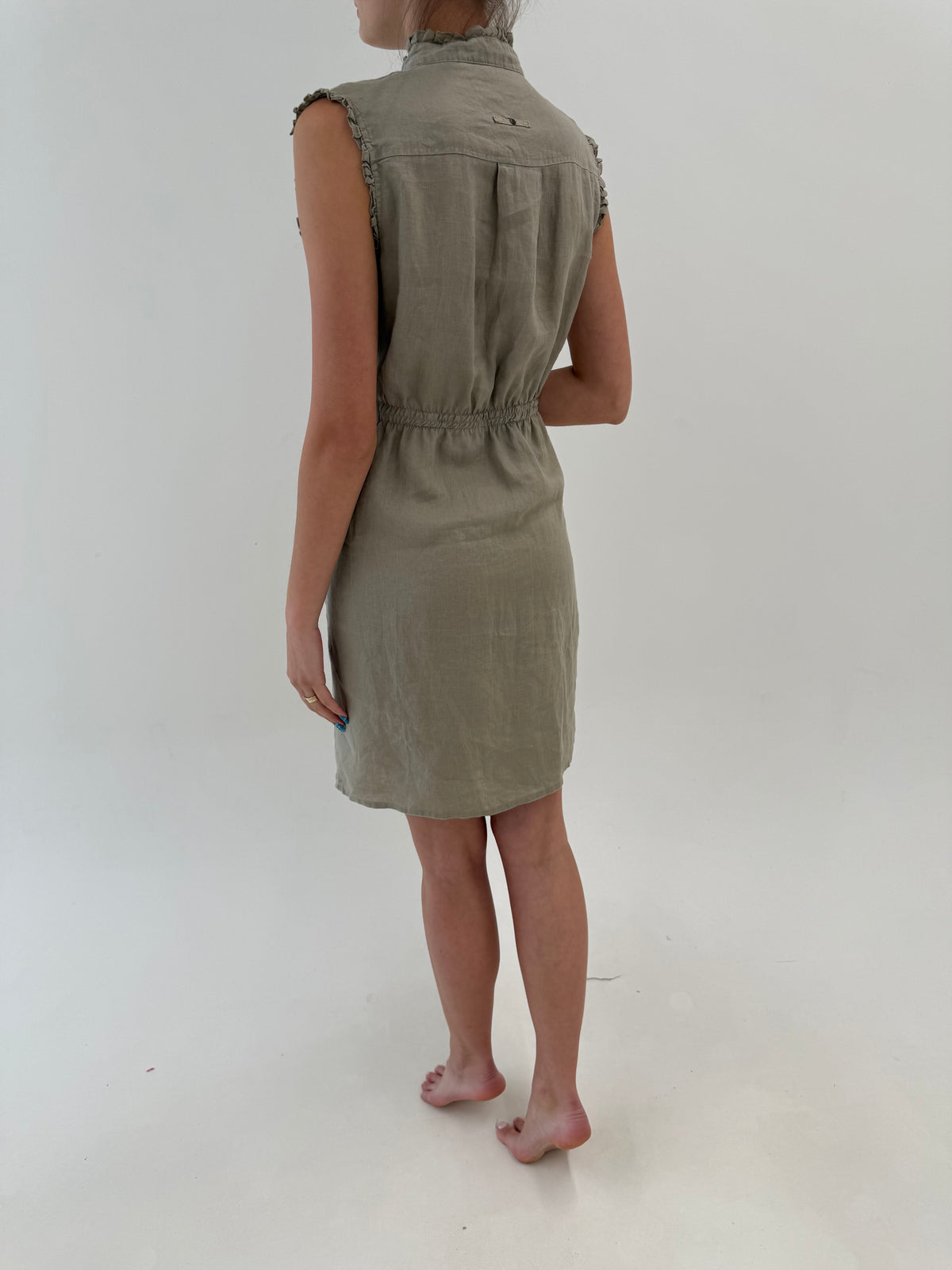 Rochie dusty Sage green italiana din in premium în croi extrem de chic