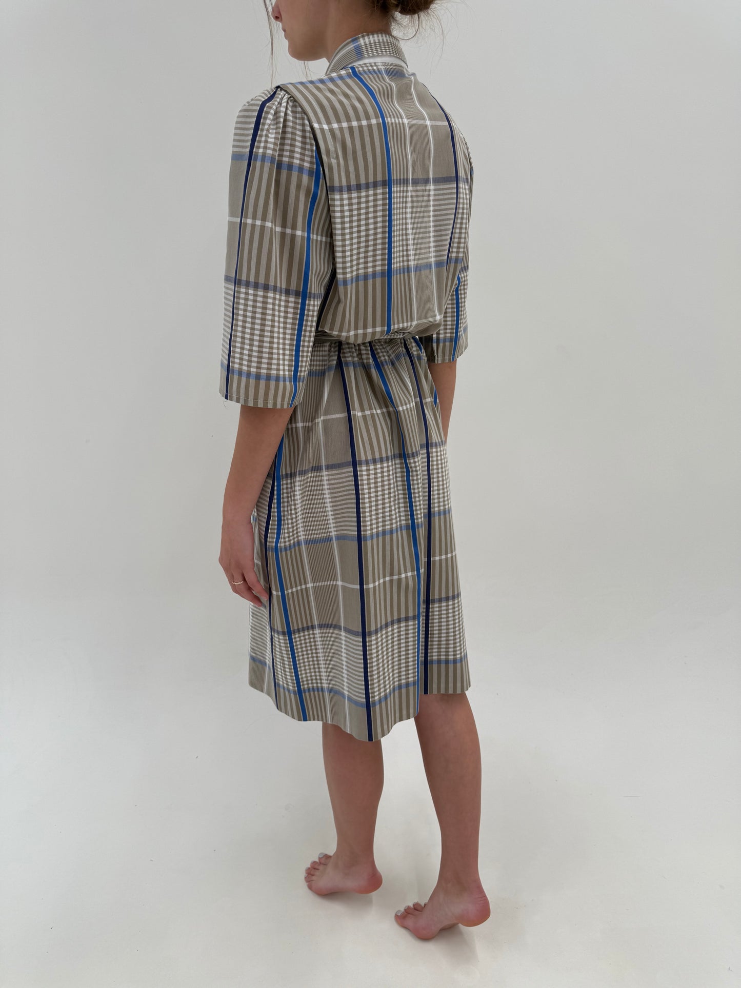Rochie vintage în stil Prada din pânză de bumbac cu talie reglabilă și buzunare