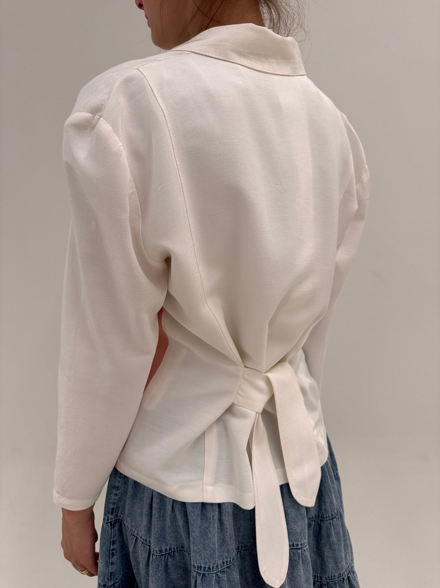 Sacou vintage din faille colorblock cu revere late reglabil la spate