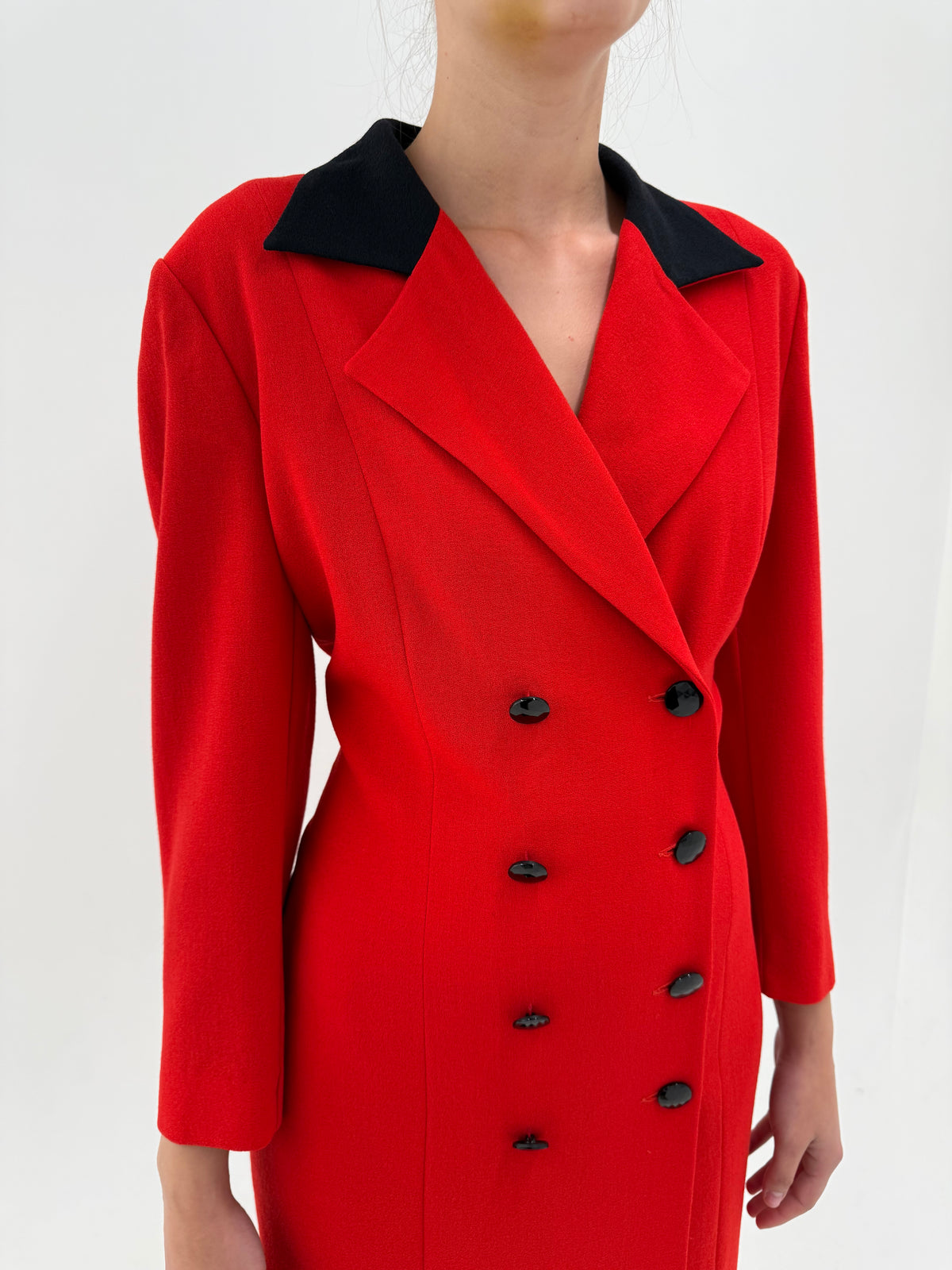 Rochie vintage tip sacou cherry red din lana extrafina midi petite