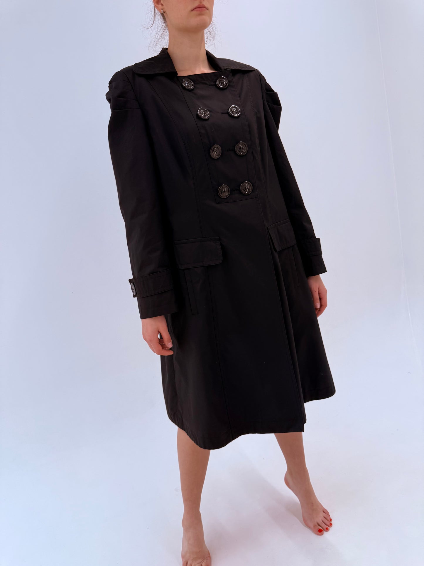Trench negru luxury Madeleine impermeabil ușor texturat și texturat