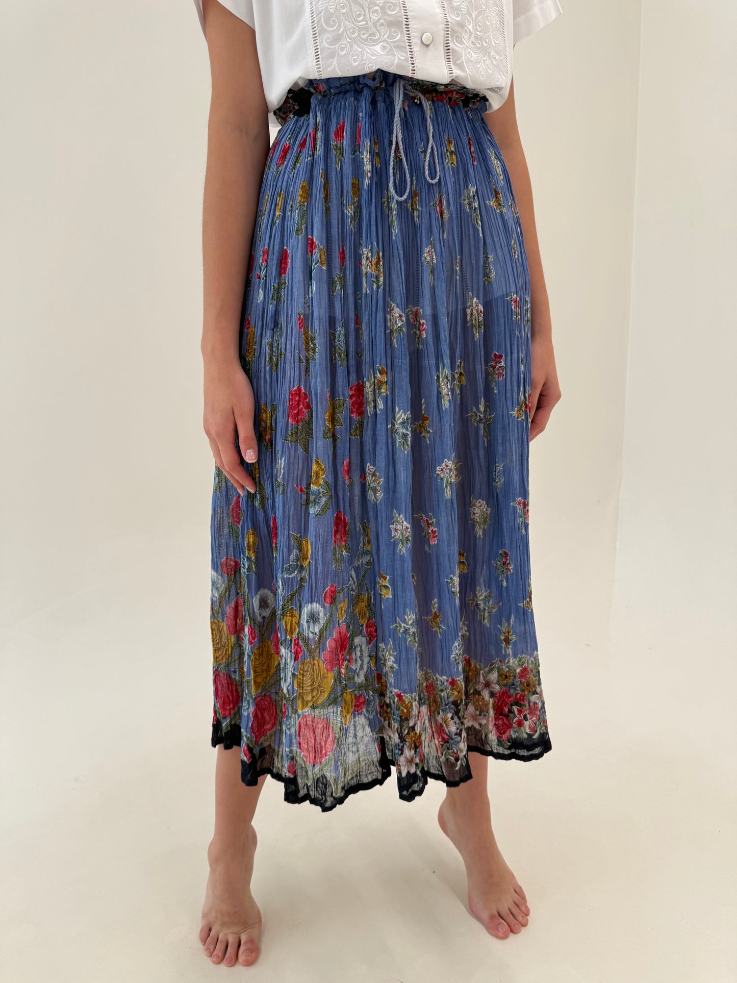 Fustă vintage maxi light jeans blue ultra amplă din cea mai fină pânză de bumbac